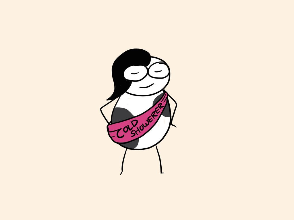 cartoon of me looking pleased with a cold shower pageant-type ribbon draped across me.