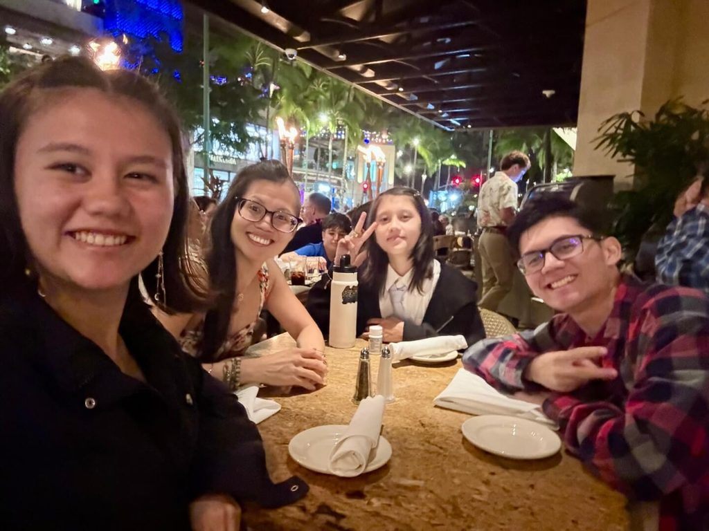 photo of the kids and I at The Cheesecake Factory