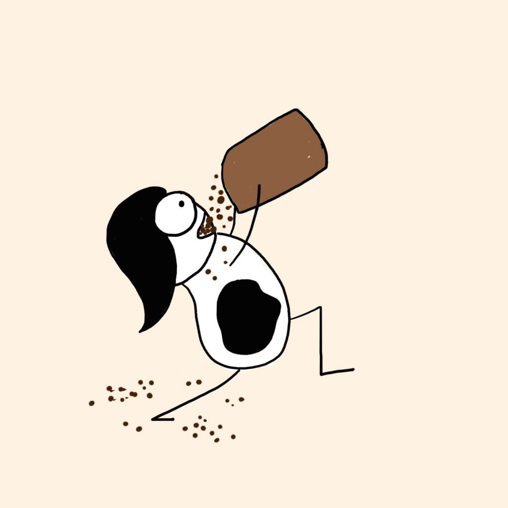 cartoon of me in impressively wide lunge pouring chocolate into my mouth.